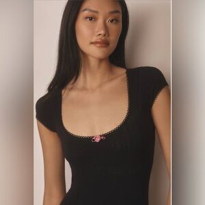 Anthropologie NWT | Seamless Pointelle Bodysuit Black | S/M